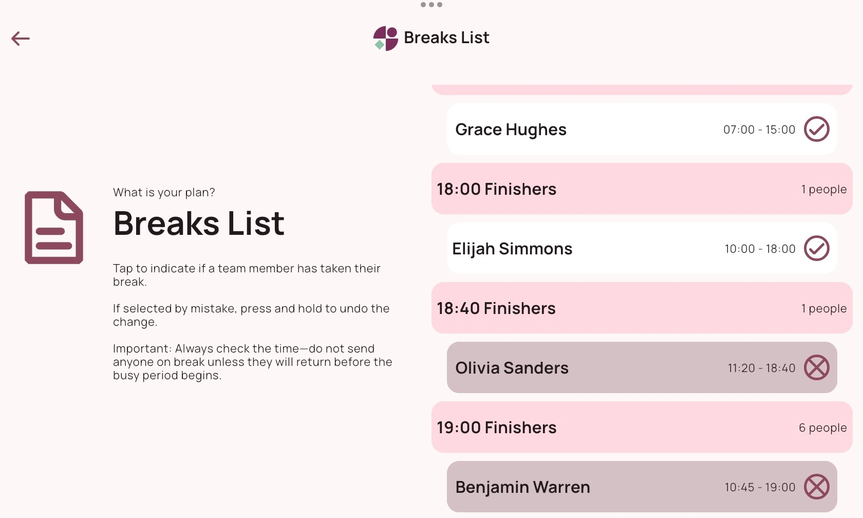 Break List Screenshot, using ios
